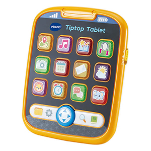 Kindertablet in het zwart met oranje en met kleurrijke toetsen 