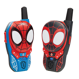 Een blauwe en zwarte walkie talkie in het thema van Spidey Een blauwe en zwarte walkie talkie in het thema van Spidey