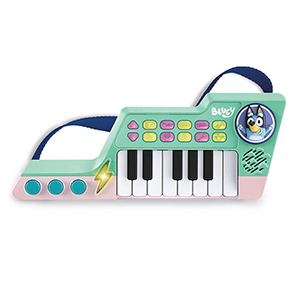 Keytar met groen en roze in de stijl van Bluey Keytar met groen en roze in de stijl van Bluey